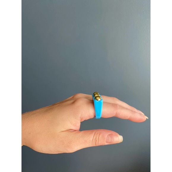 y2k blue/gold square chunky bar ring, 8 - Picture 4 of 6